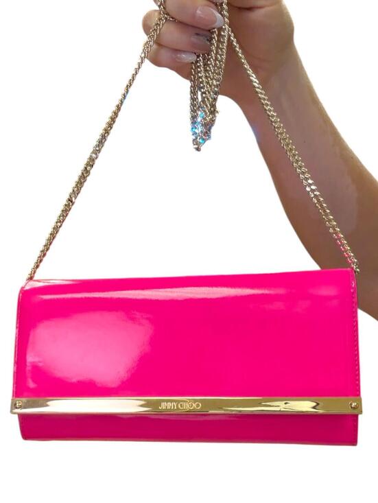 Jimmy Choo Handbags - Jimmy Choo Milla Neon Pink Patent Leather Clutch with Chain Strap